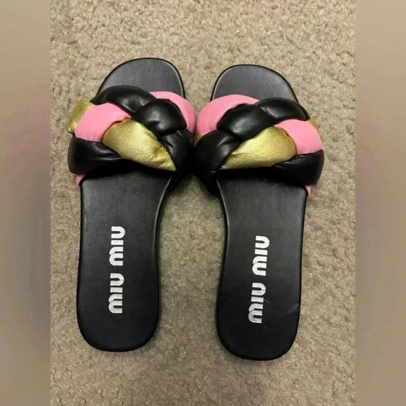 Miu Miu Women’s Calzature Donna Slip On Woven Slide Sandals - Picture 2 of 11